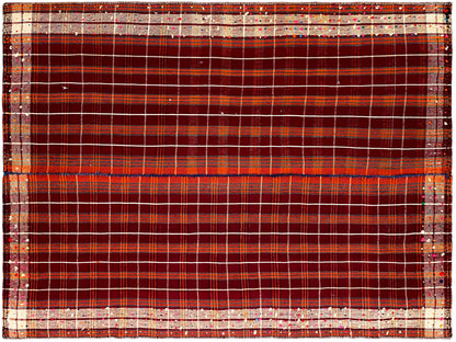 Esszimmer Teppich Rot Orange Weiß Handgesponnen