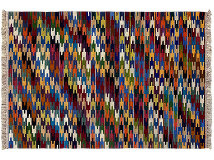 Naturwolle Kelim Teppich handgewebt modernes Ethno Muster mehrfarbig
