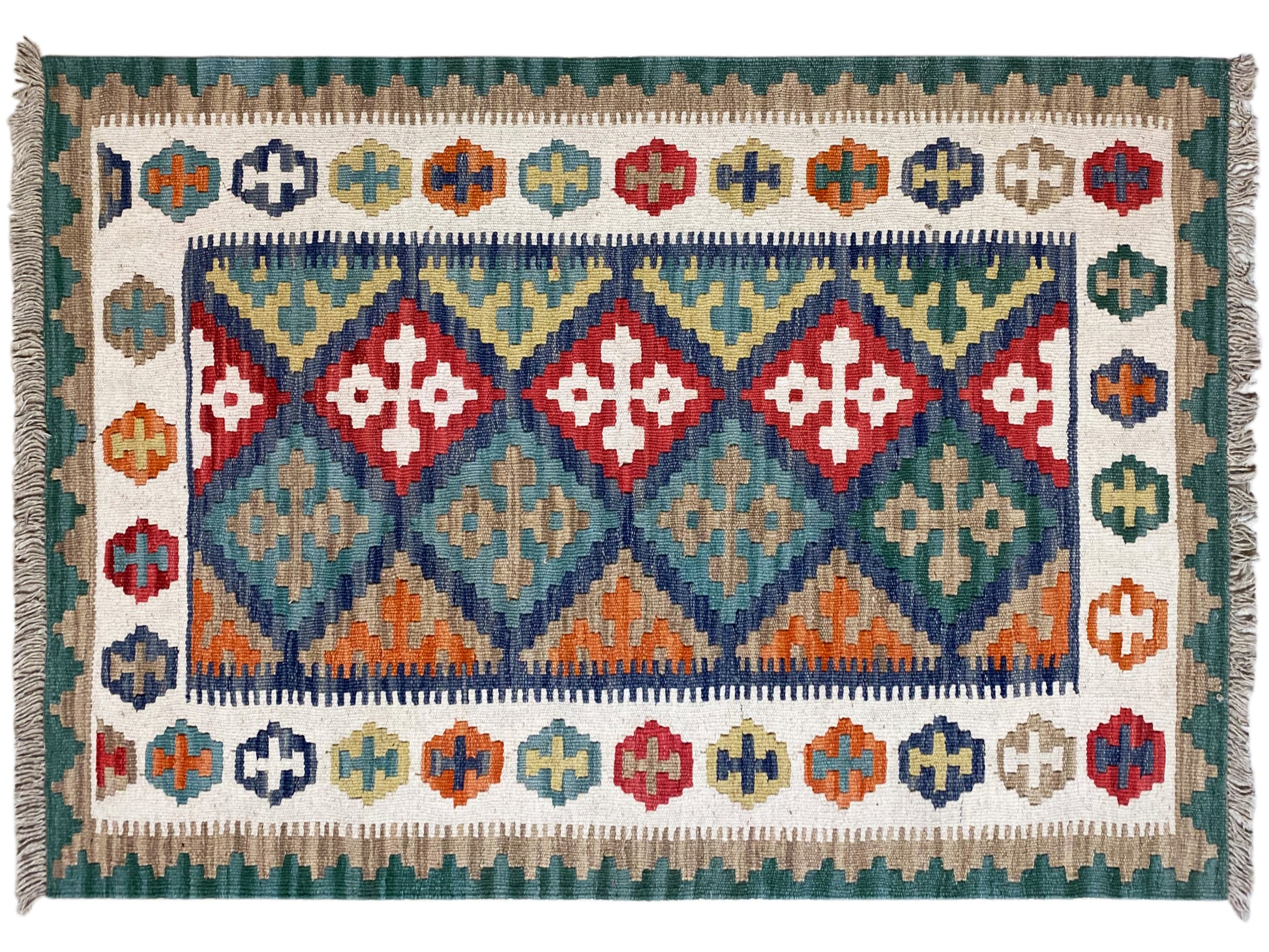 Handversponnener Woll-Kelim Teppich, robust und pflegeleicht