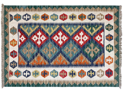 Handversponnener Woll-Kelim Teppich, robust und pflegeleicht