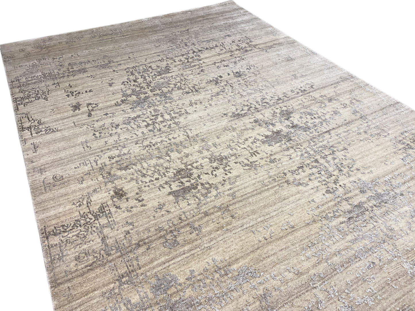 Zeitgenössischer Beige Grau Statement Teppich handgemacht