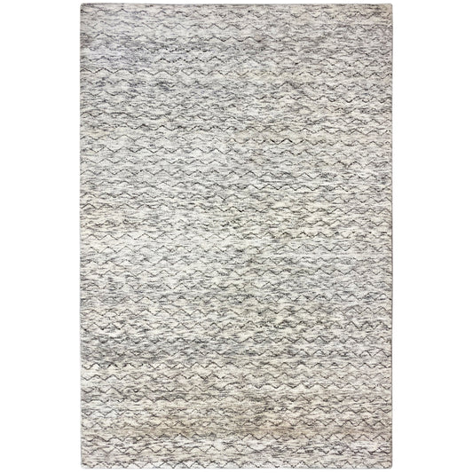 Handgeknüpfter Berber Wollteppich in Grau und Creme mit dezentem Linienmuster