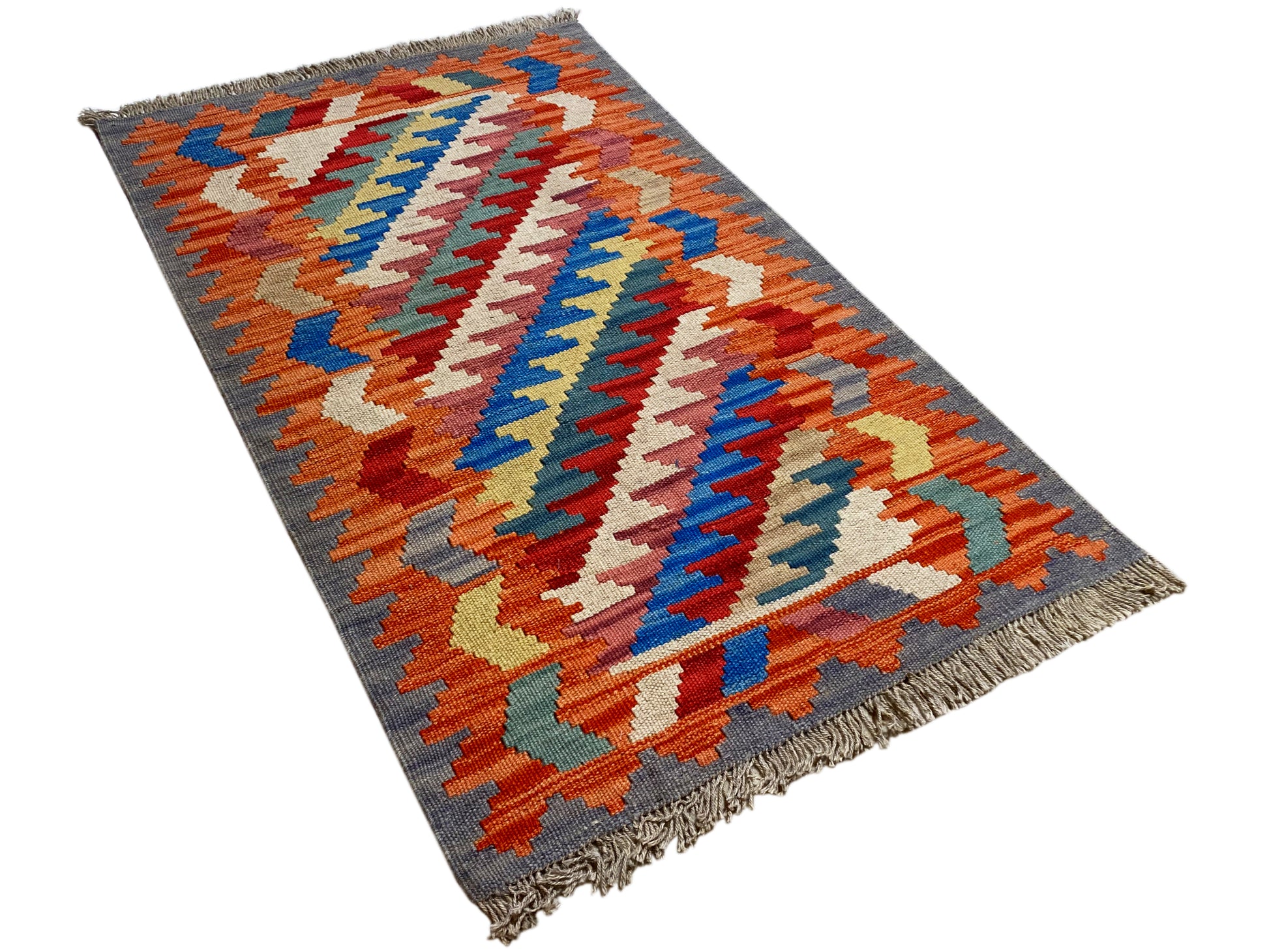 Vintage Kelim Qashqai Teppich 121x78 cm mit Rauten und Zickzackdesign