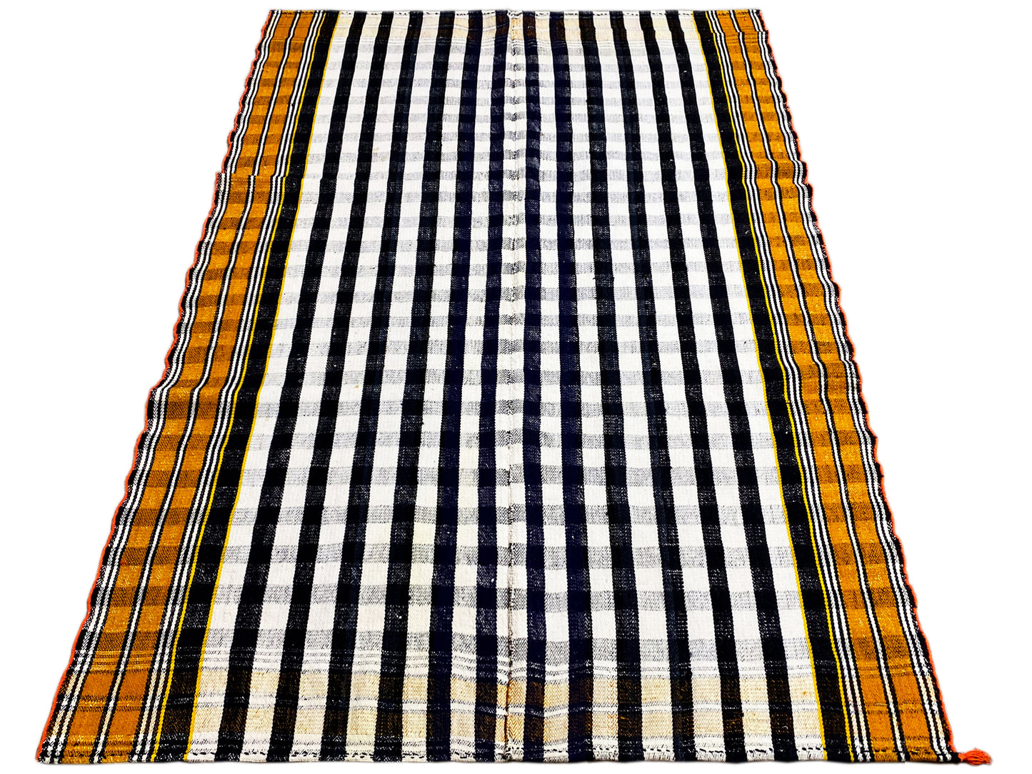 Esszimmer handgefertigter Jajim Wollteppich mit kontrastreichem Karomuster